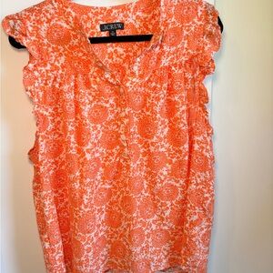 J. Crew Women's 100% Cotton Orange & White Paisley w flutter cap sleeves SZ XL